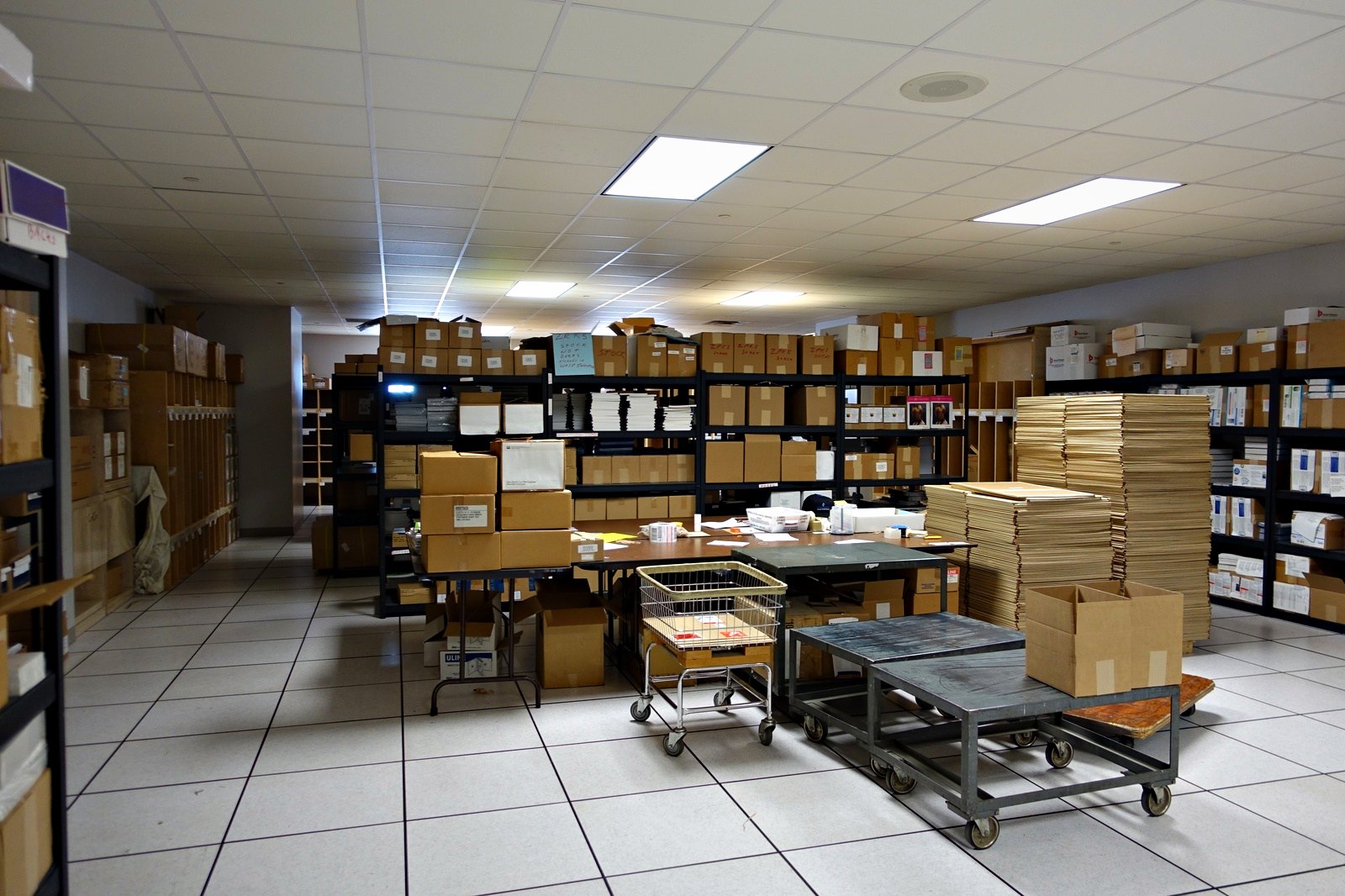 The pick and pack area at Broudy Printing