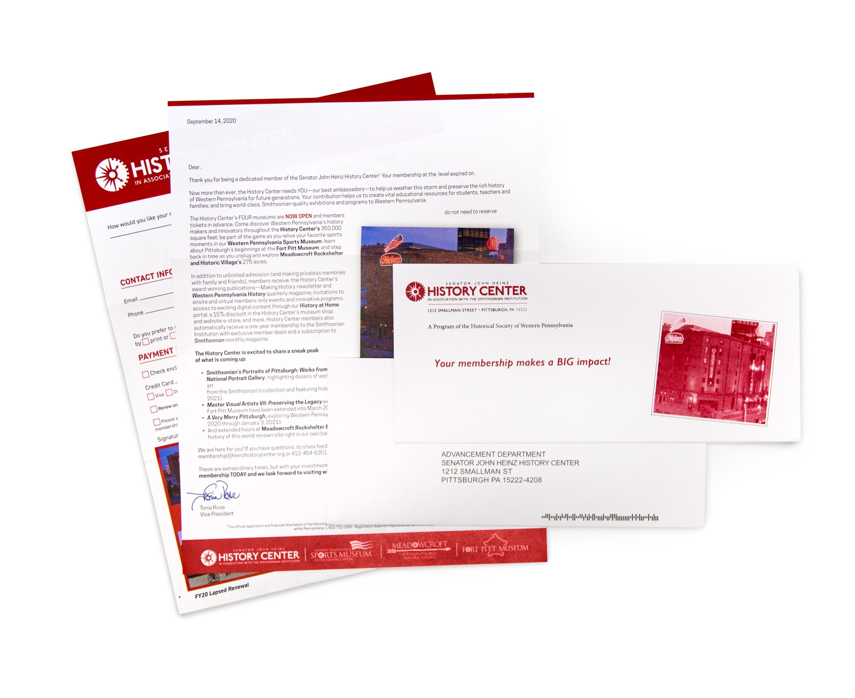 Membership renewal mailing printed for Heinz History Center